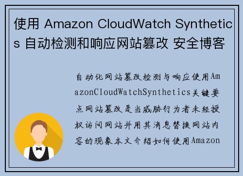使用 Amazon CloudWatch Synthetics 自动检测和响应网站篡改 安全博客